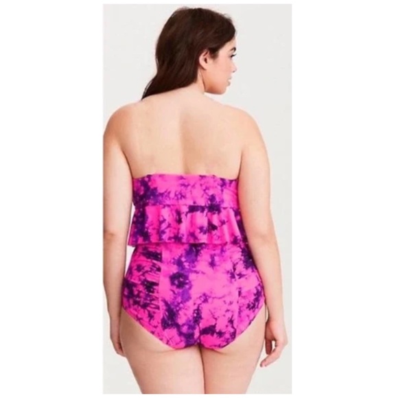 SOLD❌Torrid Purple Hot Pink Purple Tie Dye Peplum Bikini Swim Top - Picture 7 of 7